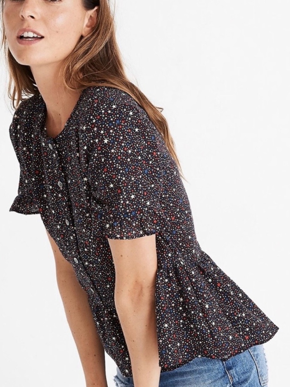 Madewell • Ruffle Hem Top in Starry Night Mediterranean